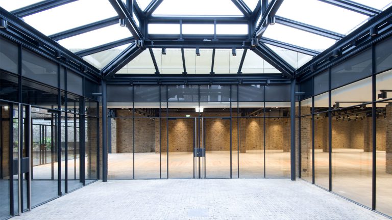 Steel glass windows in an office building in Bredestraat, Maastricht, the Netherlands