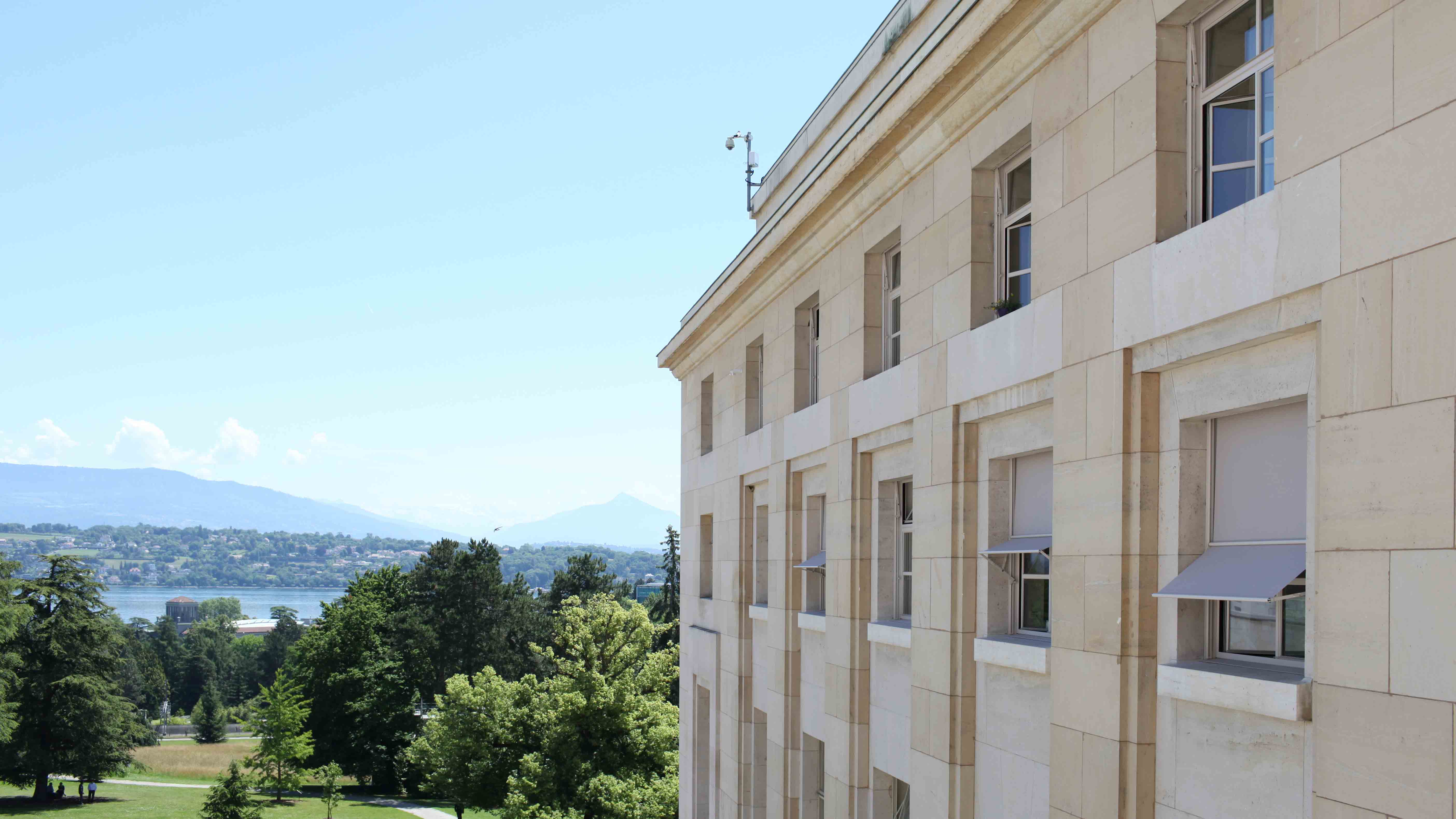Palais des nations main with steel glass windows