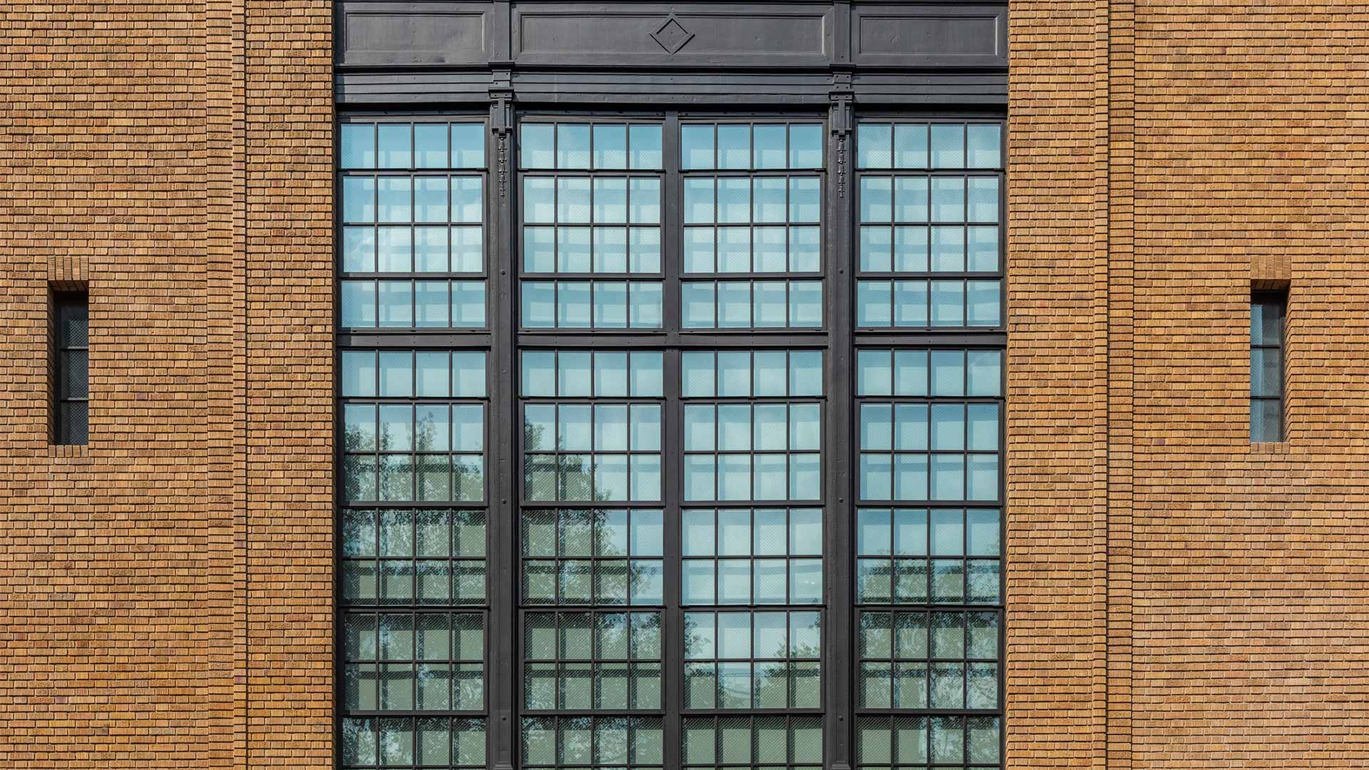 A building with steel glass windows